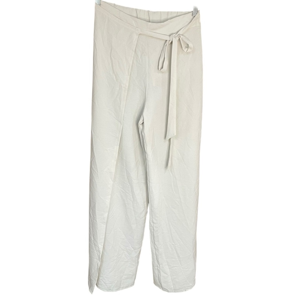 Zara Cream Wide-Leg Tie-Waist Pants